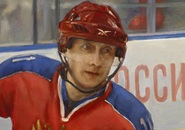 Легендарные хоккеисты приготовили Путину в подарок его портрет на коньках