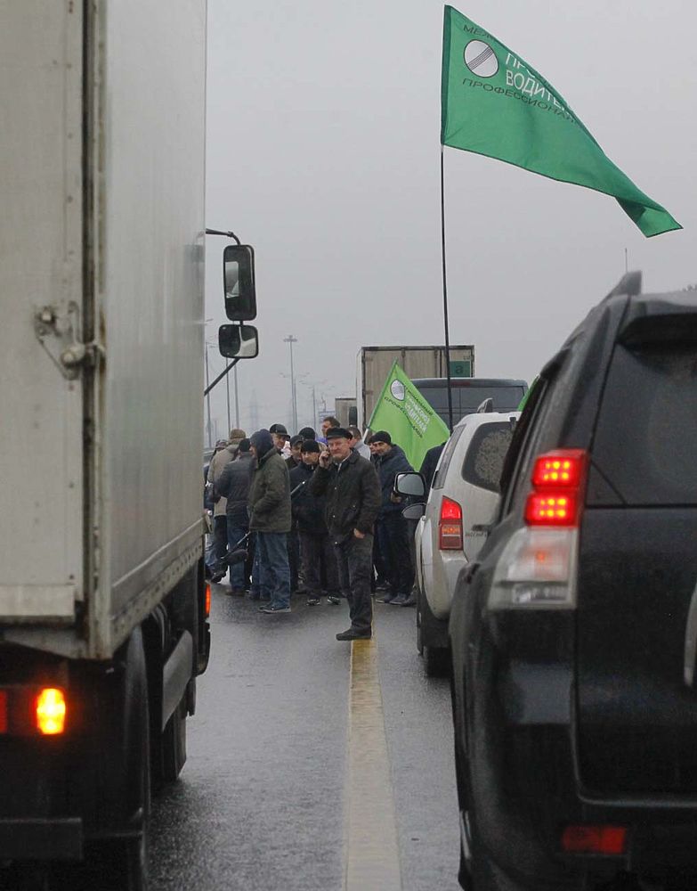 Бастующие дальнобойщики провели демонстрацию против сборов на трассе М-4 Дон 