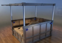 Российский изобретатель Дахир Семёнов представил инновационную кровать, которая в случае землетрясения превращается в саркофаг и может сохранить жизнь тому, кто на ней спал, даже если в результате подземных толчков обрушится здание
