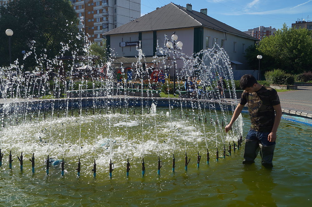"Золотой" мальчик Маджидов занялся очисткой фонтана в качестве наказания