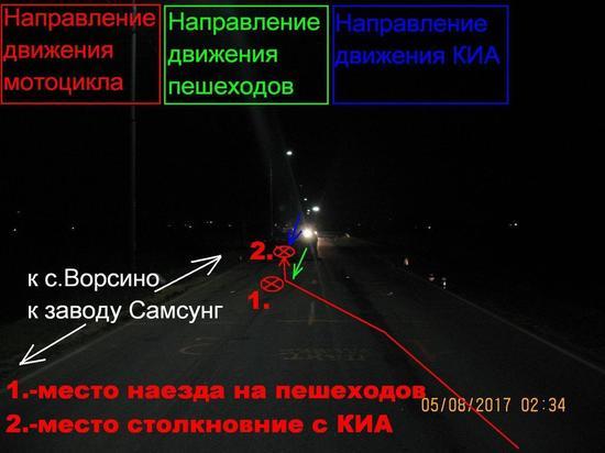 Мотоциклист сбил трех пешеходов и врезался в легковушку в Калужской области 