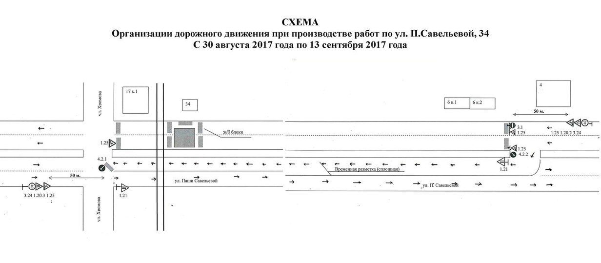 Схема установки временных дорожных знаков при производстве работ на дороге