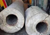Части деревянного трубопровода, которому не меньше 100 лет, нашли во время проведения ремонтных работ сотрудники «Водоканала» в подмосковной Ивантеевке