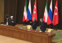 Пользователи соцсетей обратили внимание на странный инцидент, произошедший во время трехсторонней встречи лидеров России, Ирана и Турции в Сочи 22 ноября