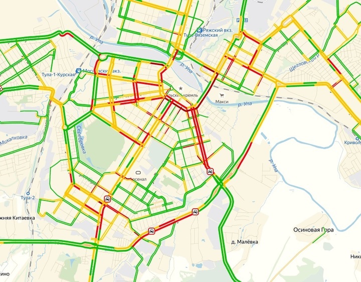 Пробки тула на карте в туле сейчас