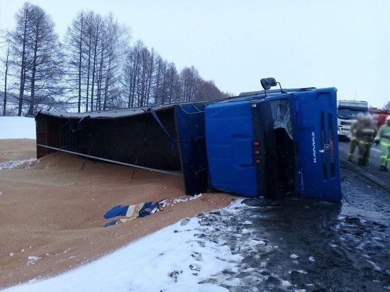В Тамбовской области в кювет перевернулся грузовик: водитель в больнице