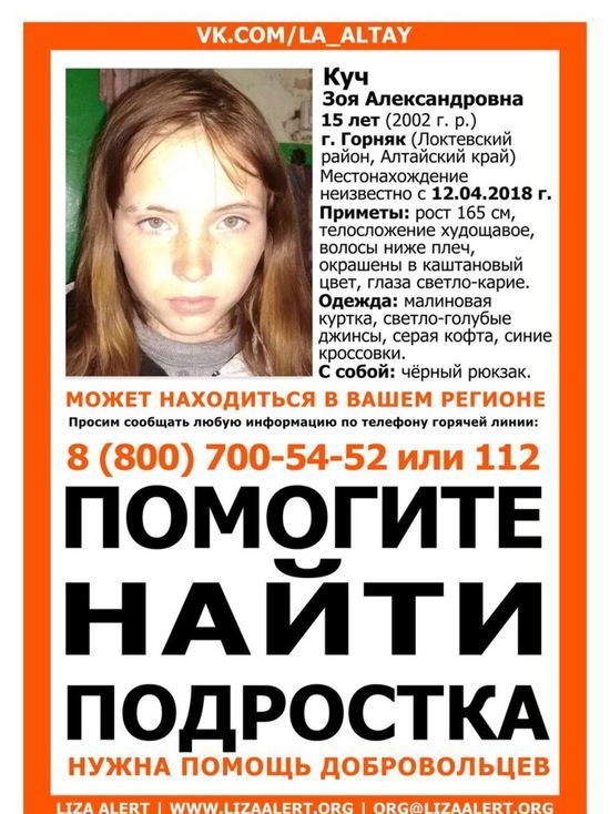 Кузбасские волонтеры ищут 15-летнюю девочку с Алтая