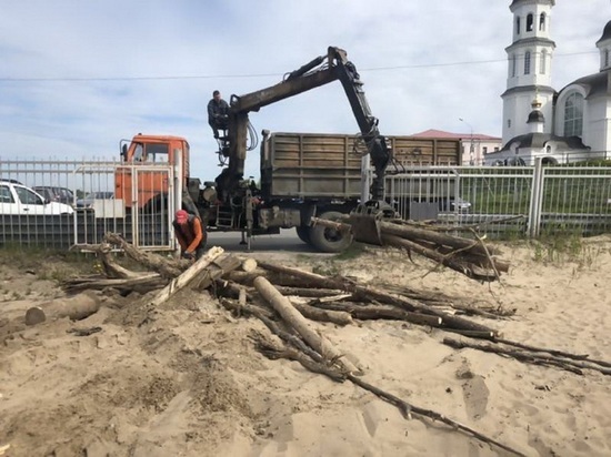 Архангельский городской пляж начали чистить от мусора