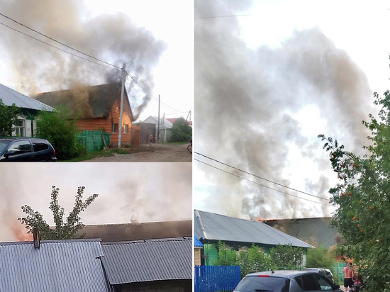 В Оренбурге напротив школы 48 горит жилой дом