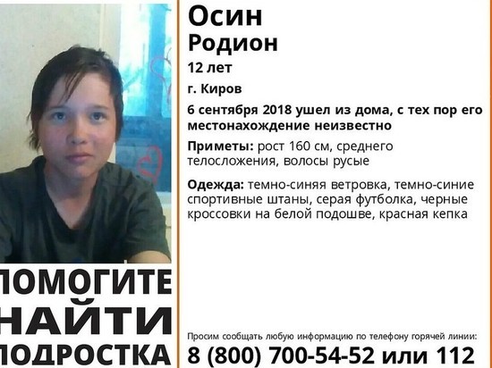 «Лиза Алерт» просит помочь в поисках 12-летнего кировчанина