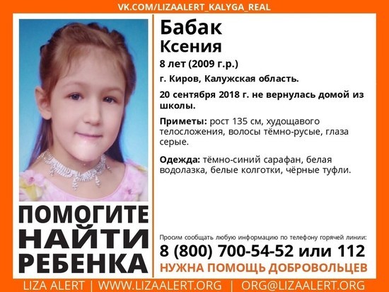 В Калужской области пропала 8-летняя девочка