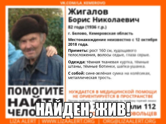 Пропавшего пенсионера нашли живым в Кузбассе