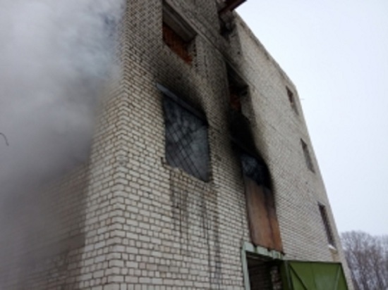 В Рыбинске тушили пожар на деревообрабатывающем предприятии