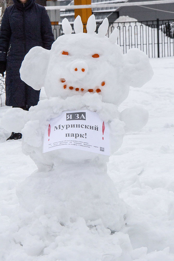 В Петербурге снеговики вышли на митинг против застройки парка