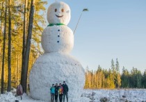 На прошлой неделе неподалёку от деревни Барановка Лихославльского района жители Твери возвели на поле гигантского снеговика