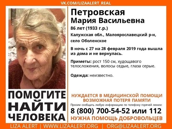 Волонтерам требуется помощь в поисках 86-летней пенсионерки