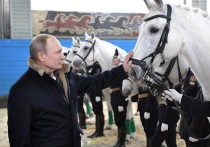 Владимир Путин по случаю 8 марта посетил кавалерийский батальон полиции, треть наличного состава которого составляют женщины