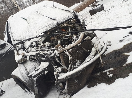 В Рязани на трассе М5 кроссовер снес столб, пострадали четыре человека