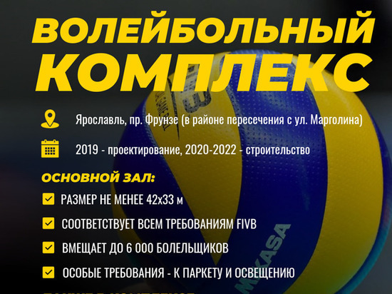 Ярославлю выделили средства на строительство волейбольного комплекса