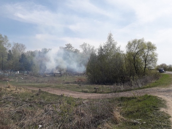 В Узловой Тульской области горит кладбище