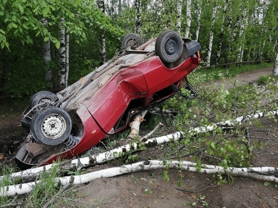 В Кирове легковая машина въехала в дерево и перевернулась