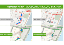 Площадь Киевского вокзала разделят на зоны, попасть в которые сможет только определенный вид транспорта, а пешеходные пути накроют современными навесами