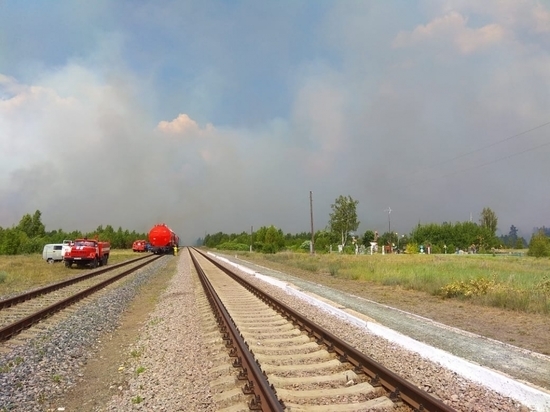 Рязанский пожарный поезд помогает бороться с огнем в лесах Мордовии