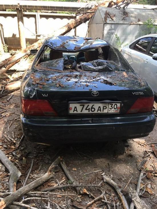 В Астрахани несколько авто вновь пострадали от упавших деревьев