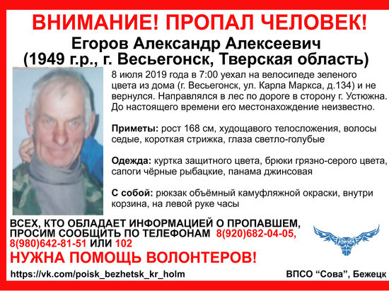 Следователи подключились к поиску пропавшего в Тверской области пенсионера