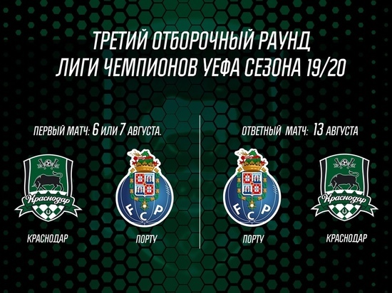 Первый матч в Лиге Чемпионов «Краснодар» сыграет против «Порту»