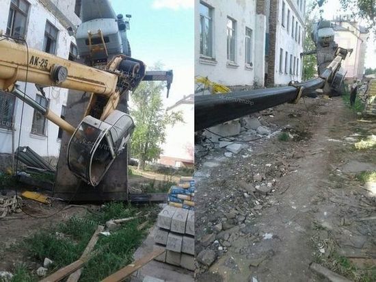 В Башкирии на школу рухнул подъемный строительный кран