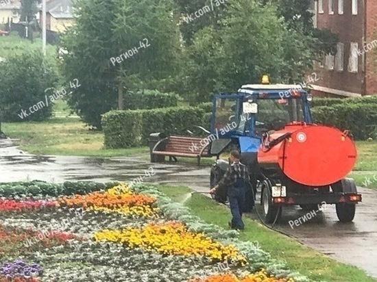 Полив клумб в дождь удивил жителей Кировского района Кемерова
