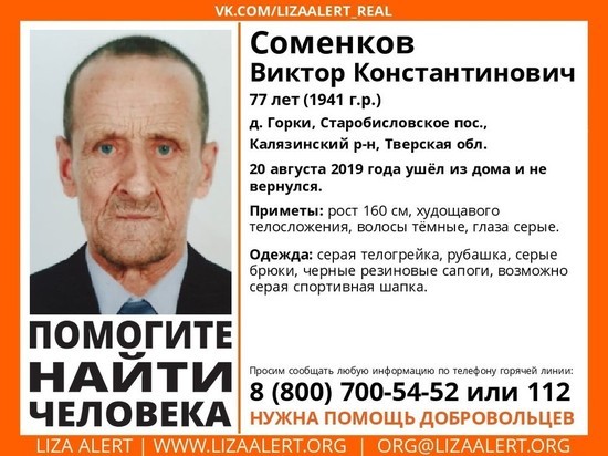 В Тверской области разыскивается пенсионер, который не вернулся домой