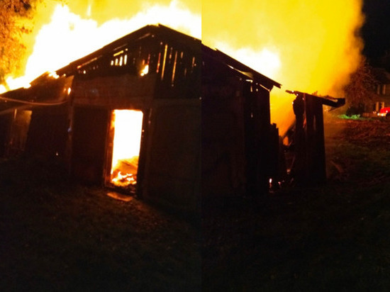 Вспыхнувшая хозпостройка озарила пожаром Донской Тульской области