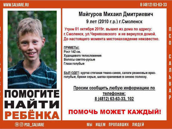 В Смоленске пропал девятилетний мальчик