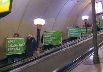 Активисты движения «Весна» спустились в метро с плакатами против повышения стоимости проезда в подземке