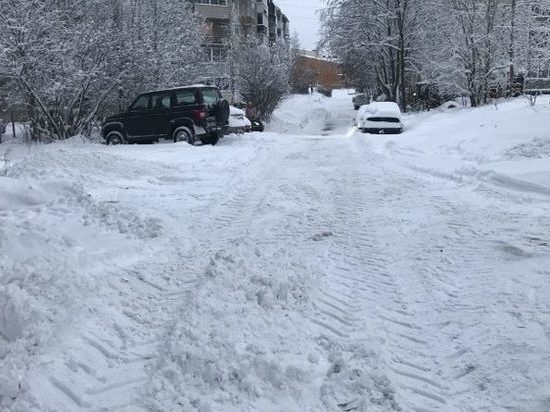 В засыпанной снегом Костомукше мусоровозы не могут заезжать во дворы
