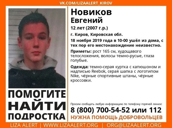 Следком начал проверку по факту исчезновения 12-летнего мальчика в Кирове