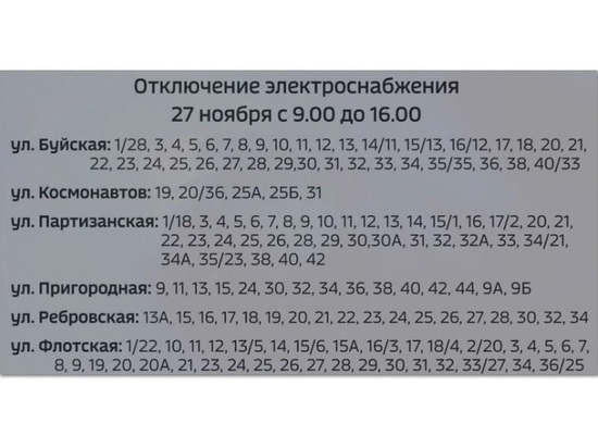 Дома на пяти улицах Костромы из-за ремонта останутся без электричества