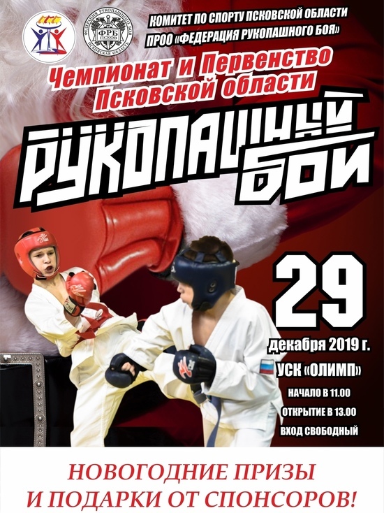 Чемпионат Псковской области по рукопашному бою пройдет 29 декабря