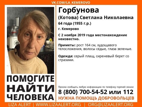 Пенсионерку из Кемерова в сиреневом берете со стразами ищут больше месяца