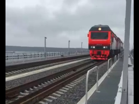 Опубликовано видео проезда двухэтажного поезда по Крымскому мосту