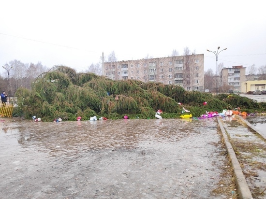 В Заволжске новогодняя елка пала жертвой ветра