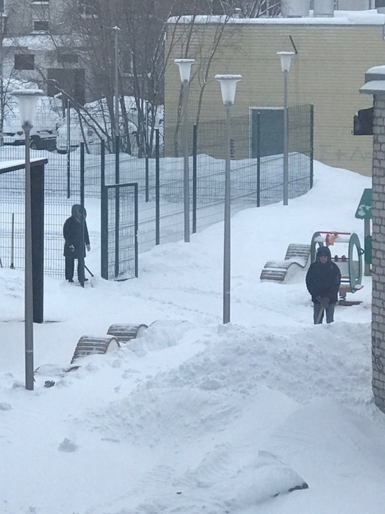 Молодой парень и пенсионерка в Надыме очищают детскую площадку в любую погоду