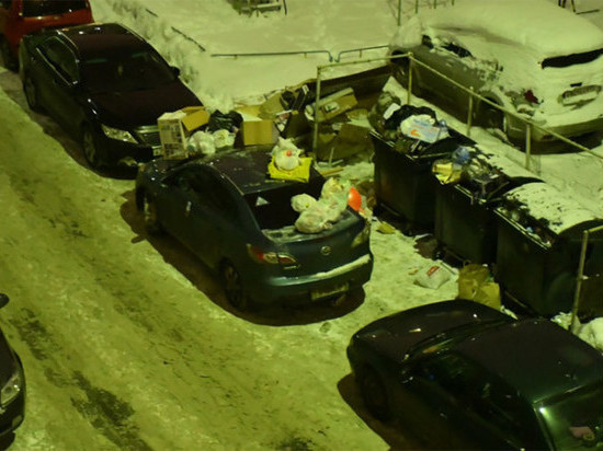 В Мурманске припаркованный автомобиль закидали мусором