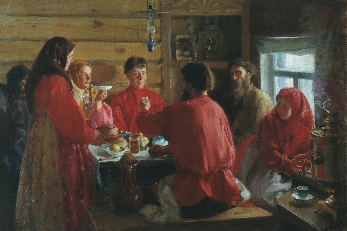 Куликов Иван Семенович «чаепитие в крестьянской избе» 1902