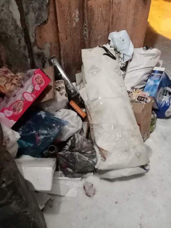 Жители Надыма бросают памперсы и пакеты мусора прямо у подъезда
