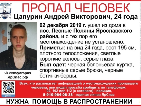 В Ярославском районе ищут мужчину 24 лет