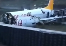 В аэропорту имени Сабихи Гекчен в Стамбуле самолет Boeing-737-800 с 177 пассажирами на борту выкатился за пределы взлетно-посадочной полосы, врезался в ограждение и загорелся