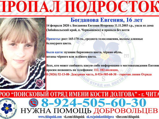 Девушку не могут найти со Дня святого Валентина в Чернышевске